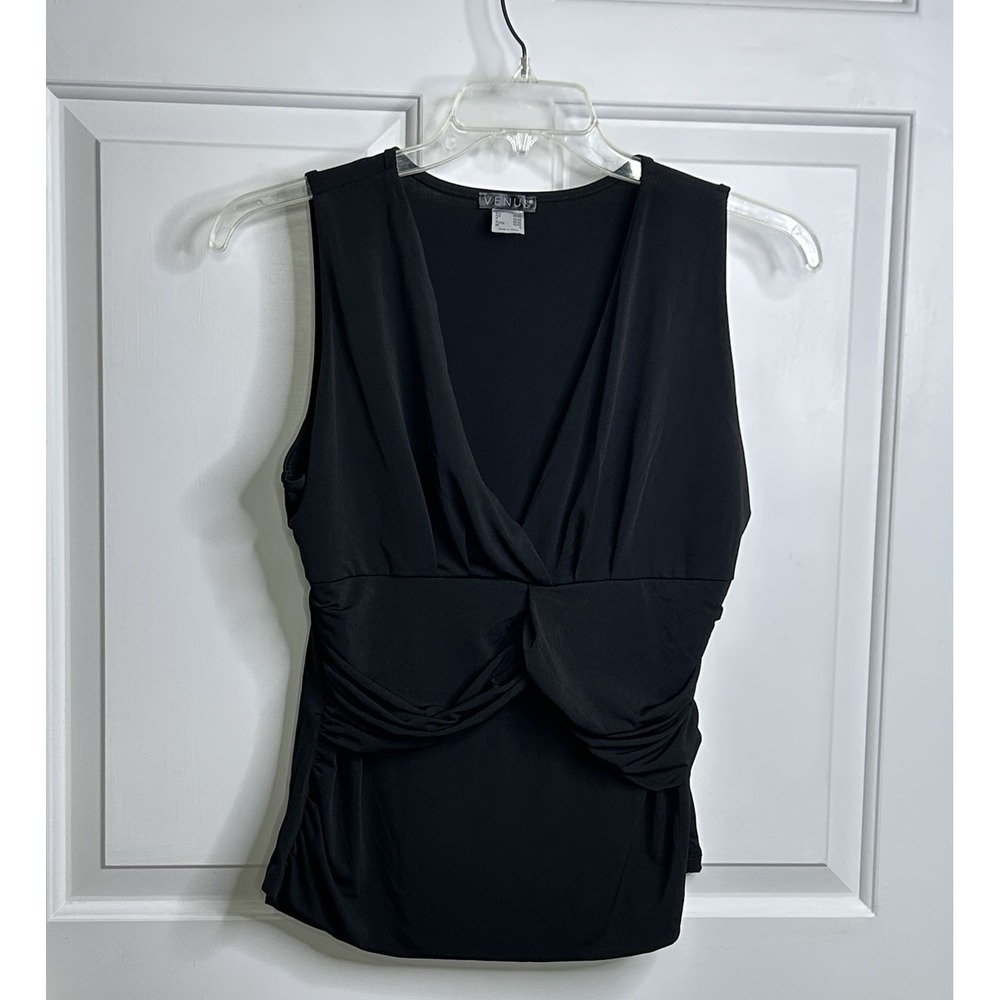 Venus Sleeveless Blouse Women's Large V-Neck Black Y2K Style - Picture 4 of 10